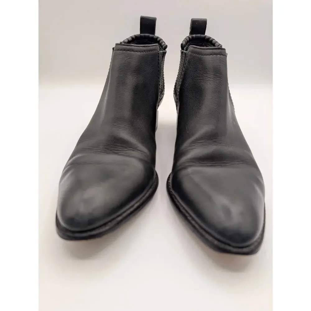Alexander Wang Black Kori Leather Chelsea Ankle Boots Silver Heel EU 38 US 7.5